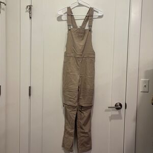ATG Tan Moto Ribbed Utility Overalls Khaki Zipper Knee Bib Jumpsuit Womens